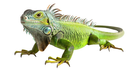 Obraz premium Vibrant Full Body Image of Green Iguana on White Background