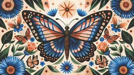 flowers butterflies Summer Floral Spring Bloom Vector background  