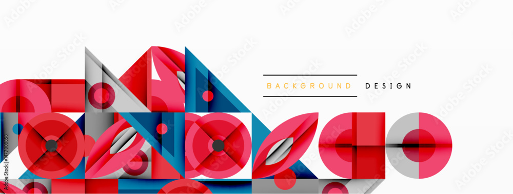 Aufkleber Abstract geometric shapes, red, blue, white. Modern design elements create dynamic composition. Minimalist style, clean lines.