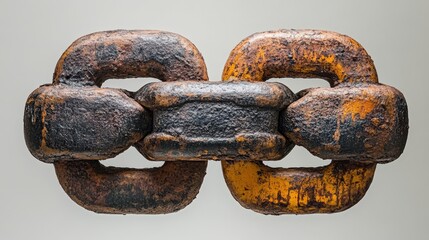 Rusty heavy metal chain link with industrial texture and design