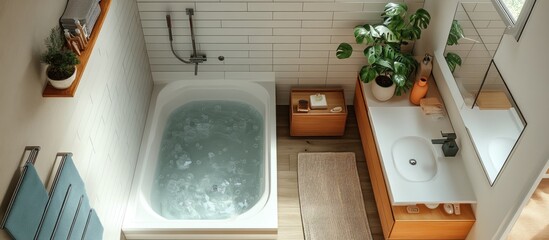 Small, Modern Bathroom with Soaking Tub