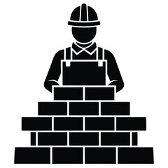 Construction worker element isolated bricks stack on white background