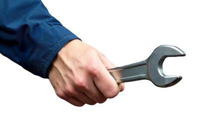 Close-up Man Hand with wrench, PNG, cut out background. Auto mechanic in car repair