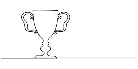 winner trophy cup continuous one line drawing. Trophy cup line art vector illustration, Winner trophy symbol. Continuous one line drawing of trophy cup competition. Award trophy single line vector. 
