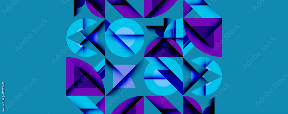 Aufkleber Abstract geometric shapes, vibrant blues, purples create modern design. Complex patterns, sharp angles define visual texture.