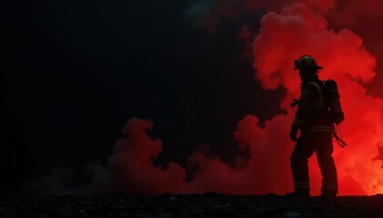 Fototapeta premium Silhouette of firefighter against a dramatic black background , element, dramatic, community