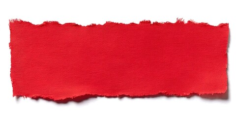 Red rectangular fabric with torn edges on white background.