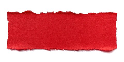 Red rectangular fabric with torn edges on white background.
