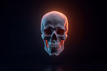 Glowing skull details and elements embodying advanced technologies and the fusion of man and machine, neon light on a dark background.generative ai