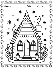 Obraz premium Hygge Place Coloring Pages For Kid and adult. High resolution (300 DPI), ready to print on standard 8.5x11 inch paper With No Bleed, Black and White Vector illustration AI, EPS, PNG, JPEG.