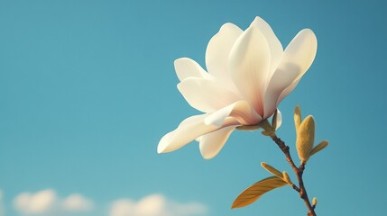 Fototapeta premium White magnolia blossom against blue sky