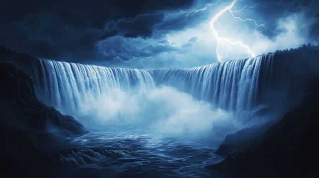 Waterfall illustration with blue water and mist