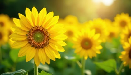 Obraz premium Vibrant yellow sunflowers in soft focus, blurred background , photography, background