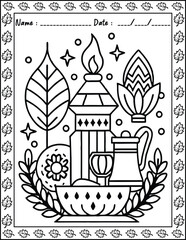 Hygge Place Coloring Pages For Kid and adult.  High resolution (300 DPI), ready to print on standard 8.5x11 inch paper With No Bleed, Black and White Vector illustration AI, EPS, PNG, JPEG.