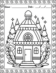 Hygge Place Coloring Pages For Kid and adult.  High resolution (300 DPI), ready to print on standard 8.5x11 inch paper With No Bleed, Black and White Vector illustration AI, EPS, PNG, JPEG.