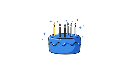 Birthday cake clipart. Blue cartoon cake with icing and candles, perfect for mobile apps or website graphics.