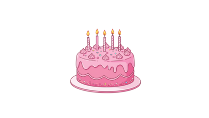 Birthday cake clipart. Layered pink birthday cake illustration with sprinkles, great for kid party themes or web banners.