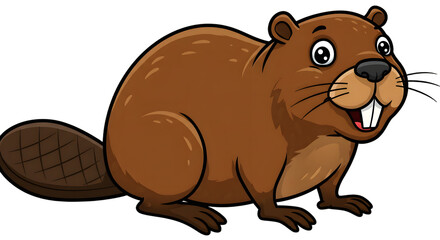Smiling beaver illustration on clean white, ideal for websites, printables, or stickers.