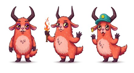 Obraz premium Three Cute Cartoon Goat Monsters with Horns