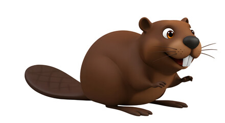 Naklejka premium Adorable 3D cartoon beaver pose, ideal for merchandise, videos, or social media graphics.