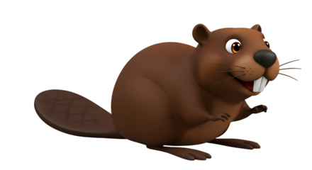 Adorable 3D cartoon beaver pose, ideal for merchandise, videos, or social media graphics.