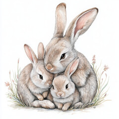Obraz premium Rabbit family illustration shows tender and loving moment