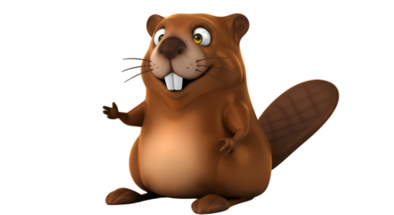 Cute 3D beaver clip art isolated on white, great for stickers, animations, or presentations.