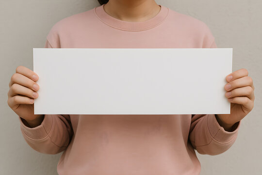 mockup of a woman holding a blank hand banner fo kpop, concert, festival, music, paper, 