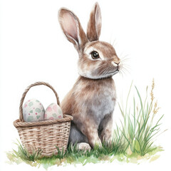 Rabbit and eggs looks adorable in basket celebrating holiday joy