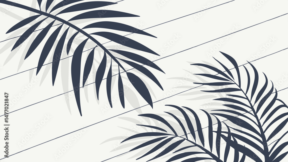 Poster abstract background featuring palm leaves casting shadows on light surface, creating serene and trop