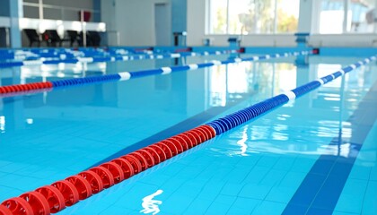 Obraz premium Swimming pool with clean water and lane dividers indoors