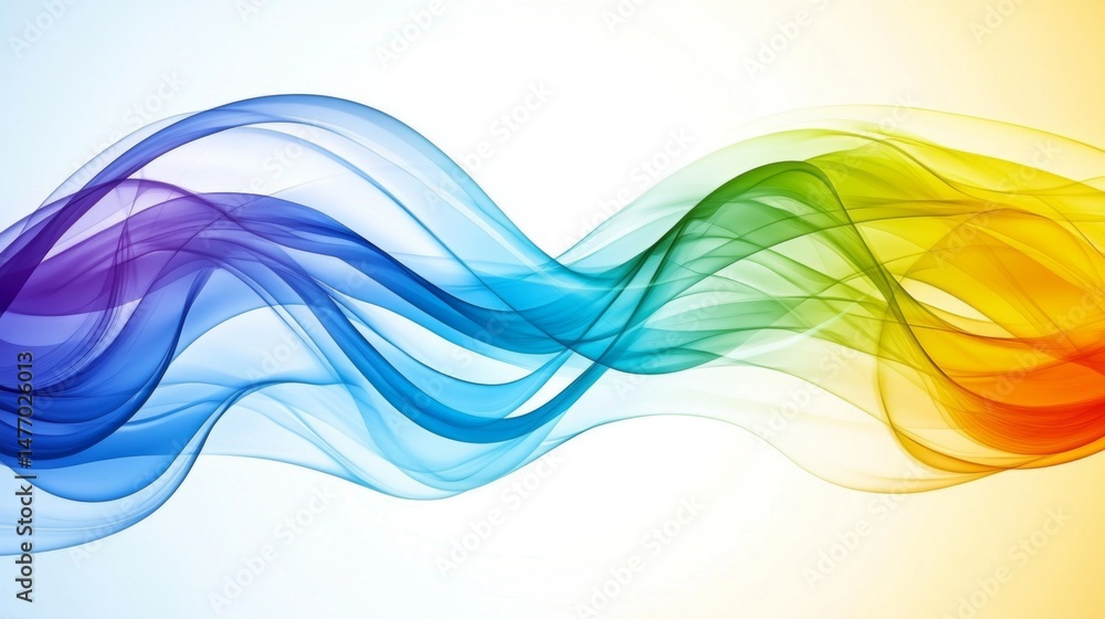 Poster abstract wave patterns in bold colors flowing across the frame, with a soft gradient background and 