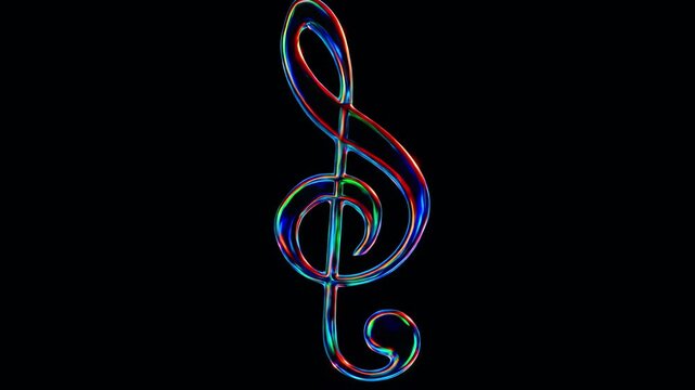 Colorful musical symbol glowing in darkness during evening performance