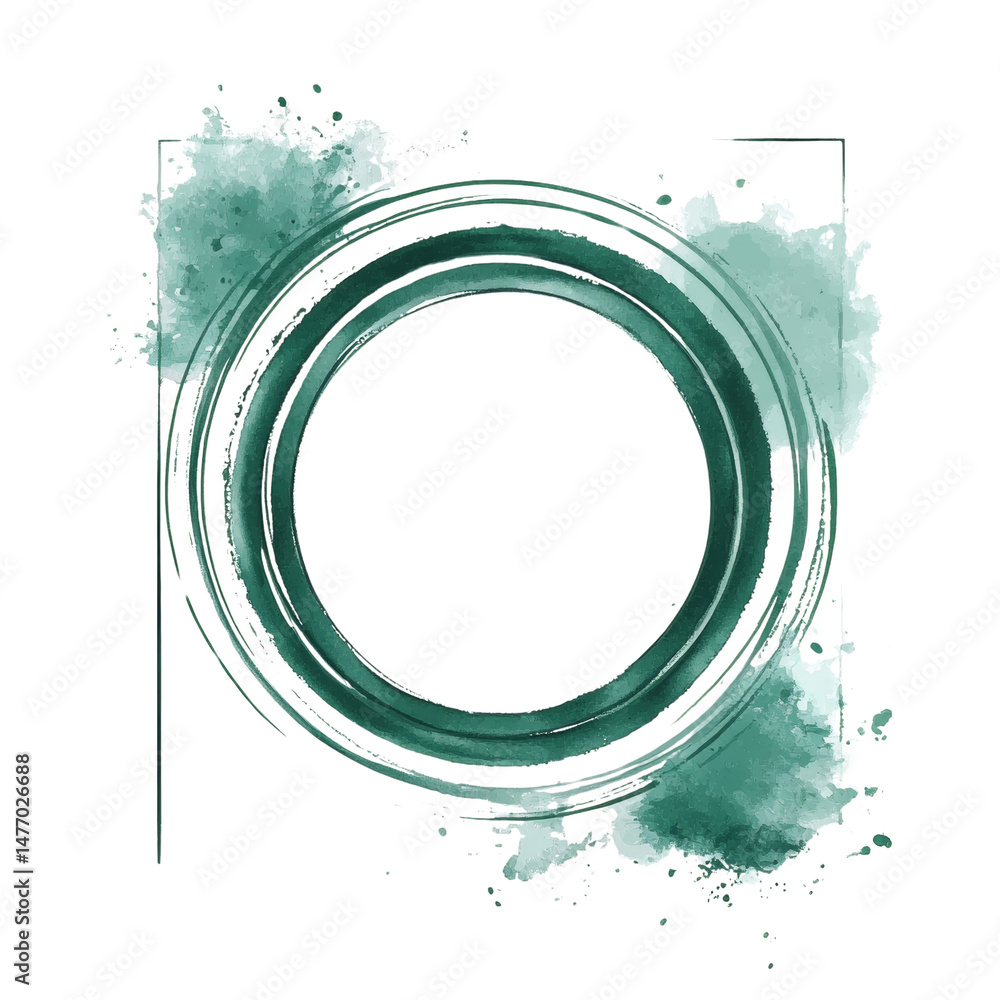 Poster Circular emerald frame with watercolor effect ideal for artistic presentations and projects