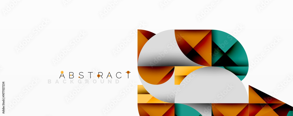Poster modern abstract design. geometric shapes, orange, teal colors create dynamic composition. minimalist