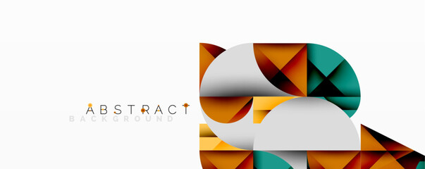 Modern abstract design. Geometric shapes, orange, teal colors create dynamic composition. Minimalist style, clean background.