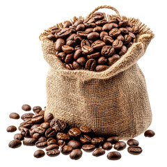 Isolated Coffee Beans Falling from Burlap Sack