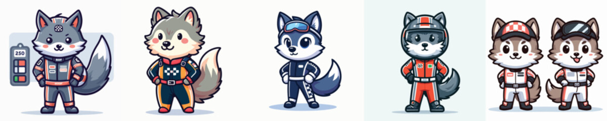 cute wolf vector in racer costume