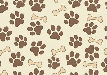 Obraz premium Paw Prints and Bones Seamless Pattern