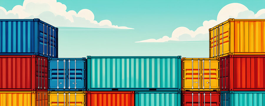 Catasta di container ad uso industriale per stoccaggio e spedizioni internazionali di merci