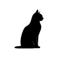 Elegant silhouette of a sitting cat in minimalist black style

