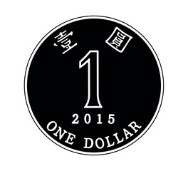 Reverse of the Hong Kong 1 dollar coin. The coin is depicted in black and white. Vector illustration. 