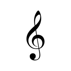 Elegant silhouette of a musical treble clef in black.

