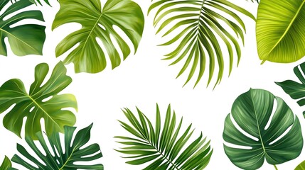 A seamless pattern of vibrant green tropical leaves cascades across the image, creating a lush and tranquil natural texture.