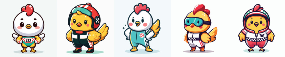 cute chicken vector in racer costume
