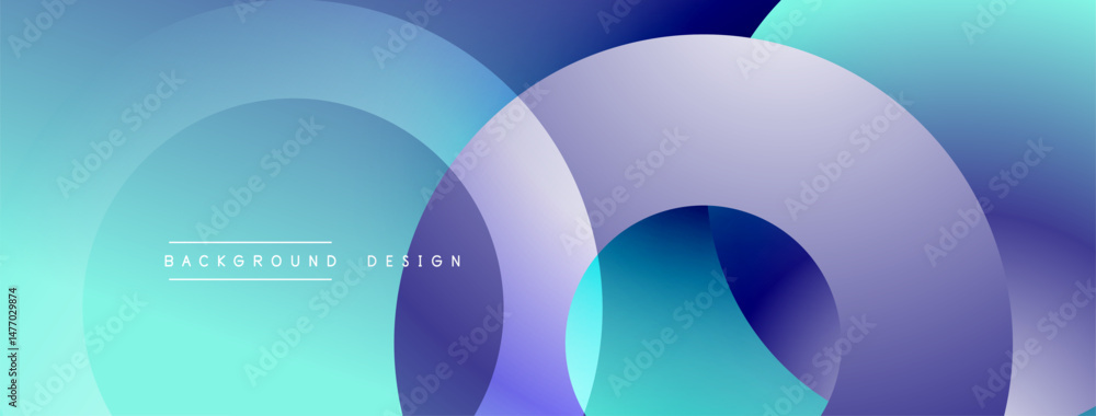 Poster abstract design features overlapping circles, gradients. blue, purple hues create modern visual effe