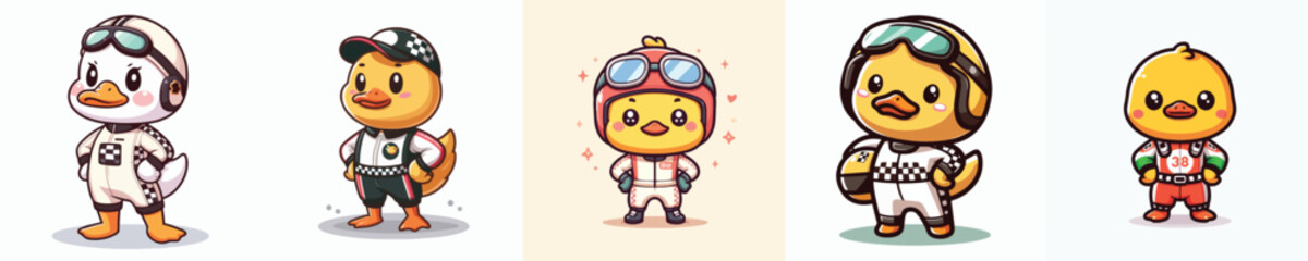 cute duck vector in racer costume