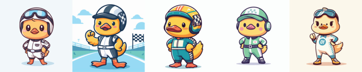cute duck vector in racer costume