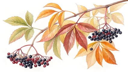 elder berries branch watercolor wild grapes berry