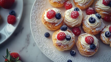 Choux bun with sweet berries, top view